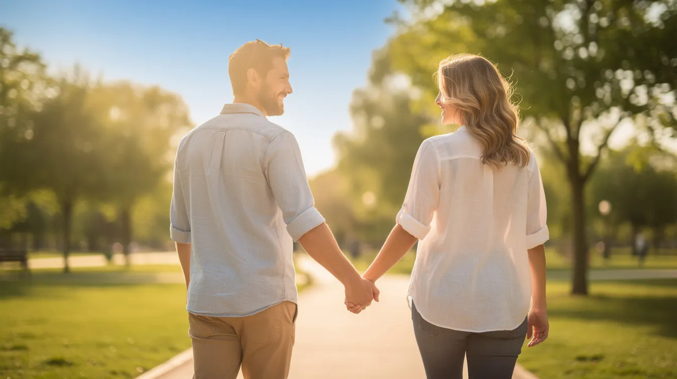 couple is walking hand in hand