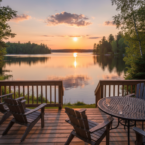 the golden hour at sunset over a lake in Minnesota